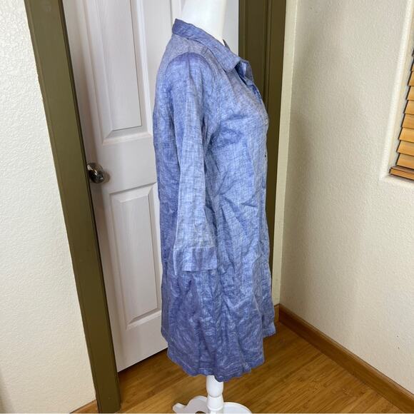 Fog Linen Work Blue Chambray Button Down 100% Linen Shirt Dress. - Picture 5 of 8